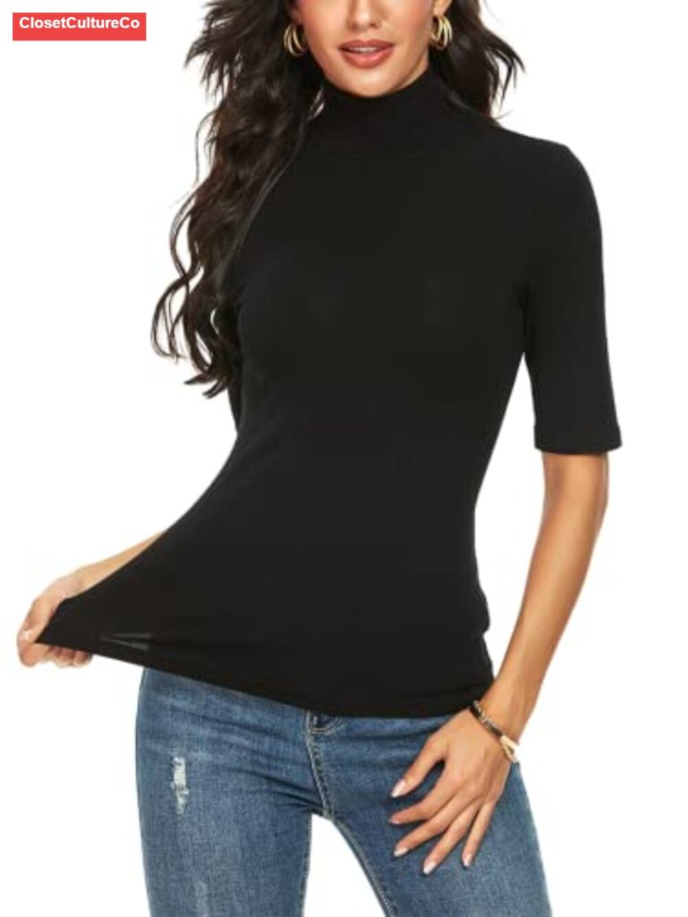 Mock Turtleneck Half Sleeve Slim Fit Business Casual T-Shirt